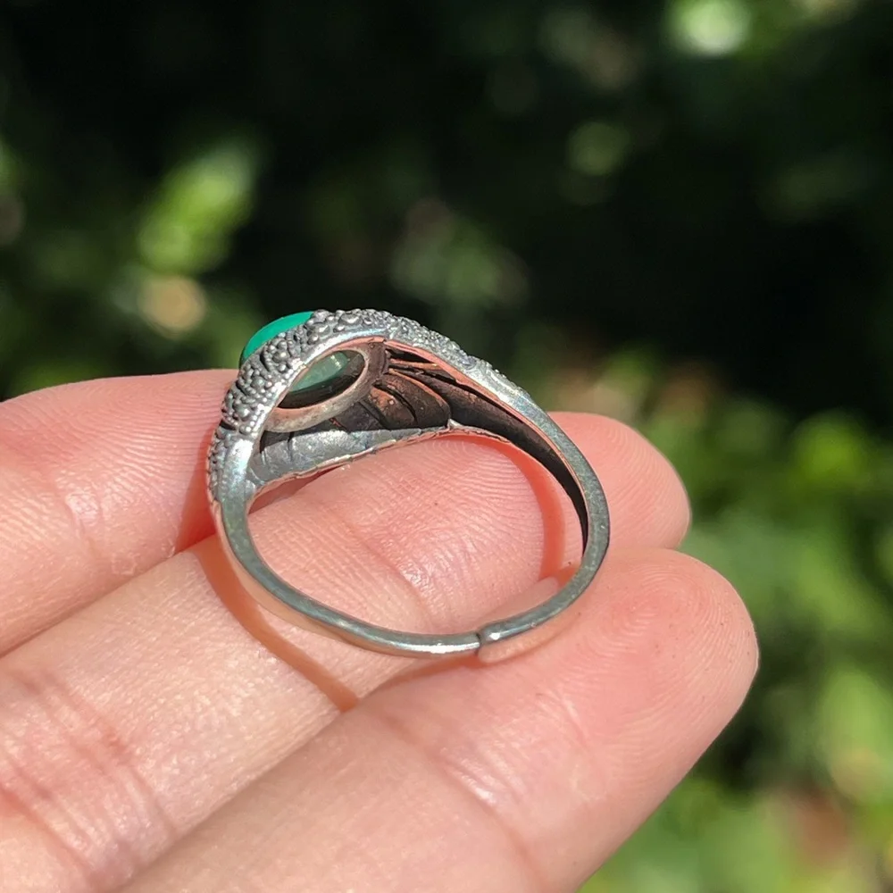 Sterling silver adjustable natural malachite ring‎